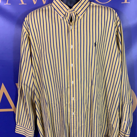 Men’s XL Polo Ralph Lauren LS Button Up Shirt Blue Yellow