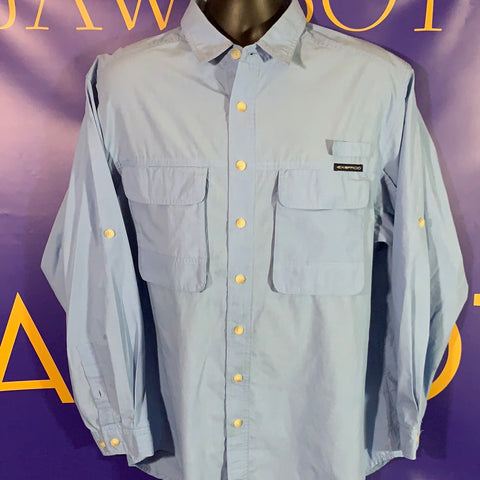 Men’s Large EXOFFICIO BUZZ OFF Insect Shield LS Button Up Shirt Blue