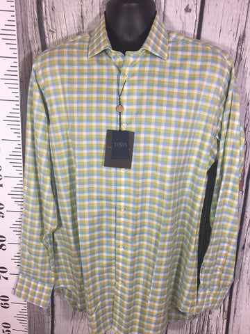 Men’s Large Medium Thomas Dean LS Dress Shirt Italian Fabric