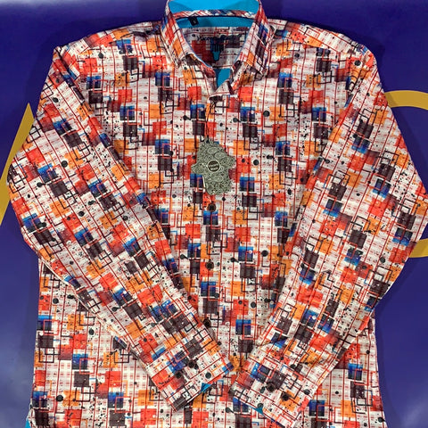 Men’s Small Visconti Black Button Up Shirt Multi Color Art LS