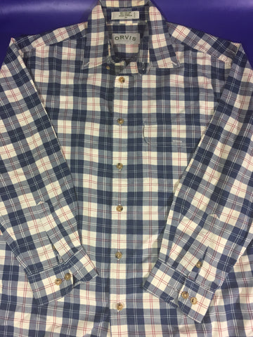 Men’s Medium ORVIS LS Button Up Plaid Shirt Blue