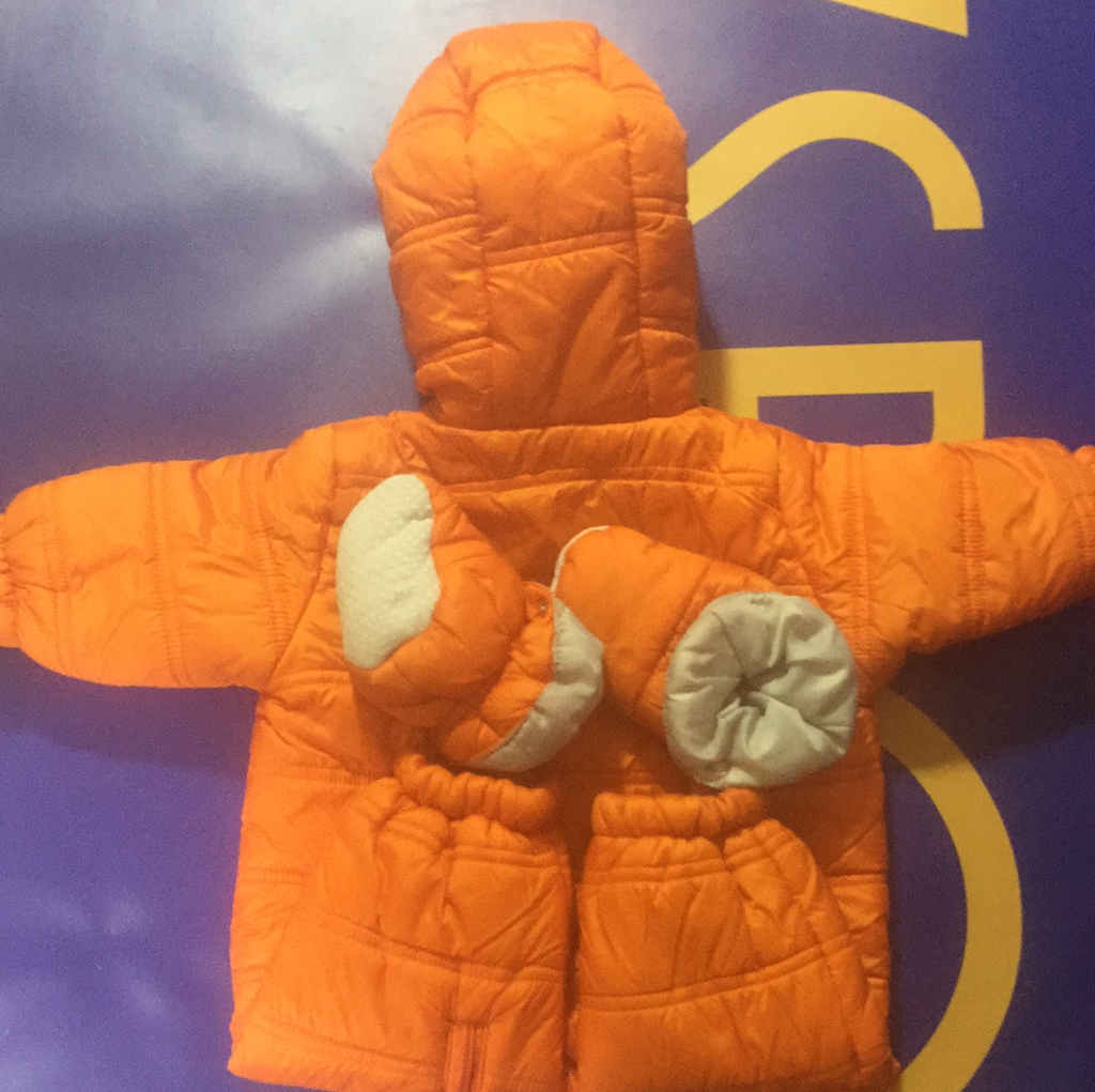 Kids 3 6 month Eddie Bauer snow suit full body Orange infant JAWSBOT