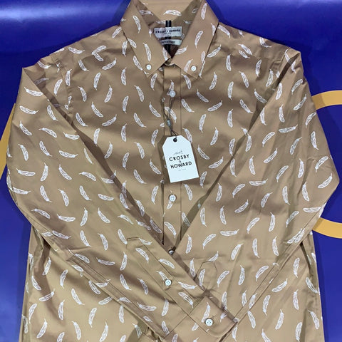 Men’s Medium CROSBY & HOWARD Button Up Shirt LS Feather Brown