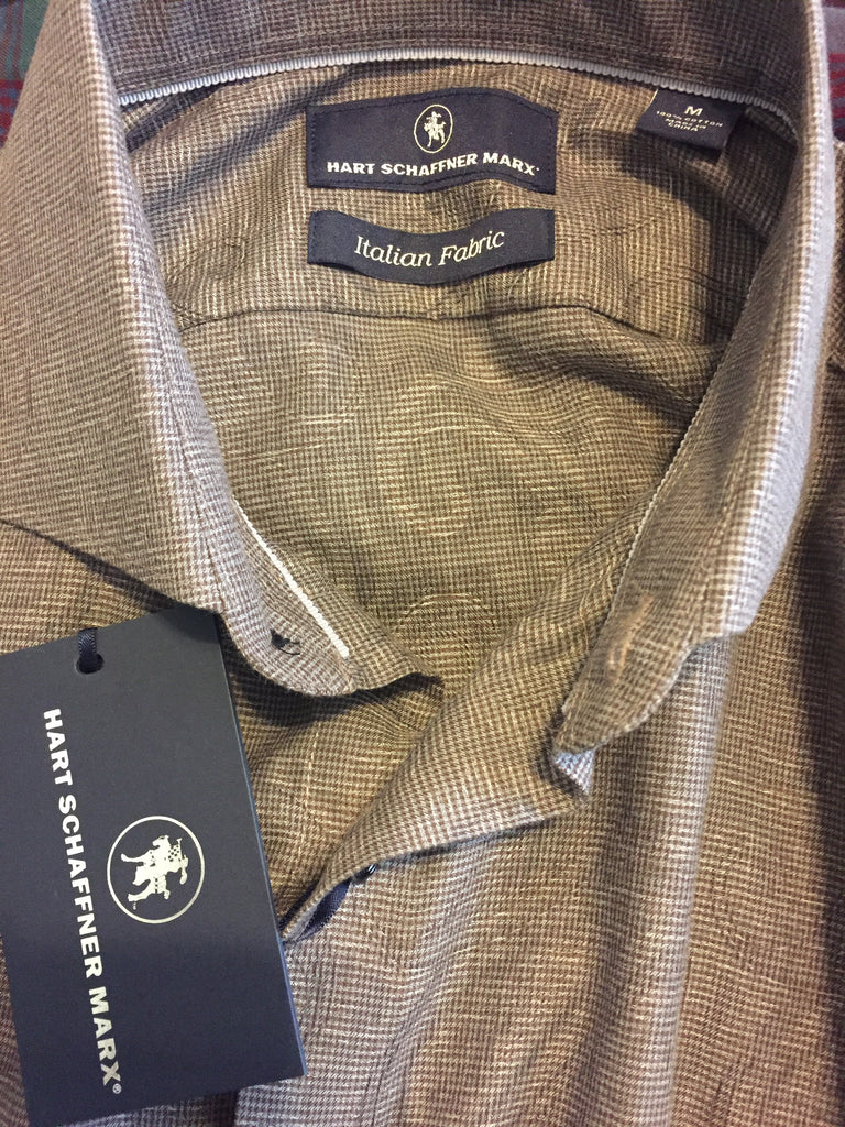 Men's Medium Hart SCHAFFNER Italian Fabric LS Dress Shirt Button Up – JAWSBOT Men's Medium Hart SCHAFFNER Italian Fabric LS Dress Shirt Button Up – JAWSBOT