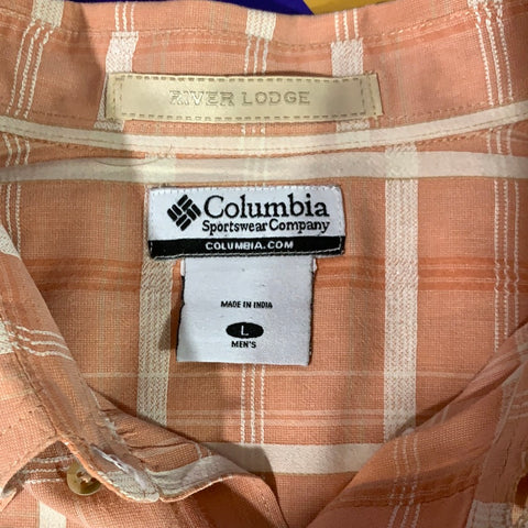 Men’s Large Columbia Button Up Shirt River Lodge Peach