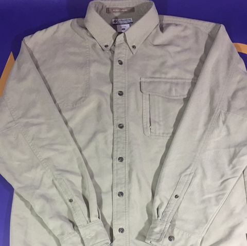 Men’s Large Columbia River Lodge Button Up LS Shirt Green