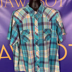 Men’s 2X Plainsman Cowboy Shirt Snap Buttons Plaid Blue