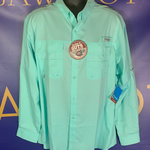 Men’s XL Columbia PFG LS Shirt Blood Guts Teal Blue Omni