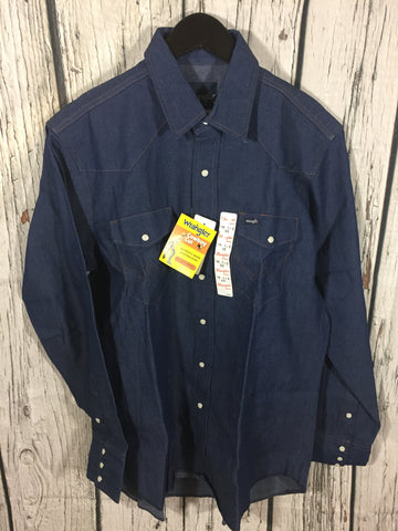 Men’s Wrangler Authentic Work Western 16x36 Shirt  Blue Jean