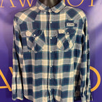 Men’s Medium Columbia PFG Snap Button Up Shirt Flannel western Blue