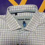 Men’s Small Visconti Black Button Up Shirt Blue Plaid LS