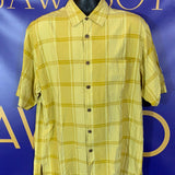 Men’s Medium Tommy Bahama Plaid Shirt 100% Silk Yellow