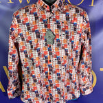 Men’s Small Visconti Black Button Up Shirt Multi Color Art LS