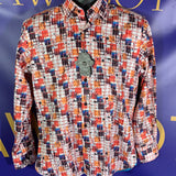 Men’s Small Visconti Black Button Up Shirt Multi Color Art LS