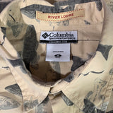 Men’s Medium Columbia Fishing Shirt River Lodge Bass Beige SS Button Up