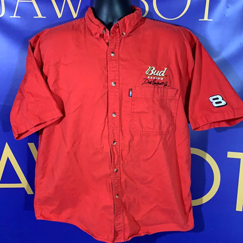 Men’s XL NASCAR Dale Earnhardt Jr Button Up Shirt Bud Racing Red