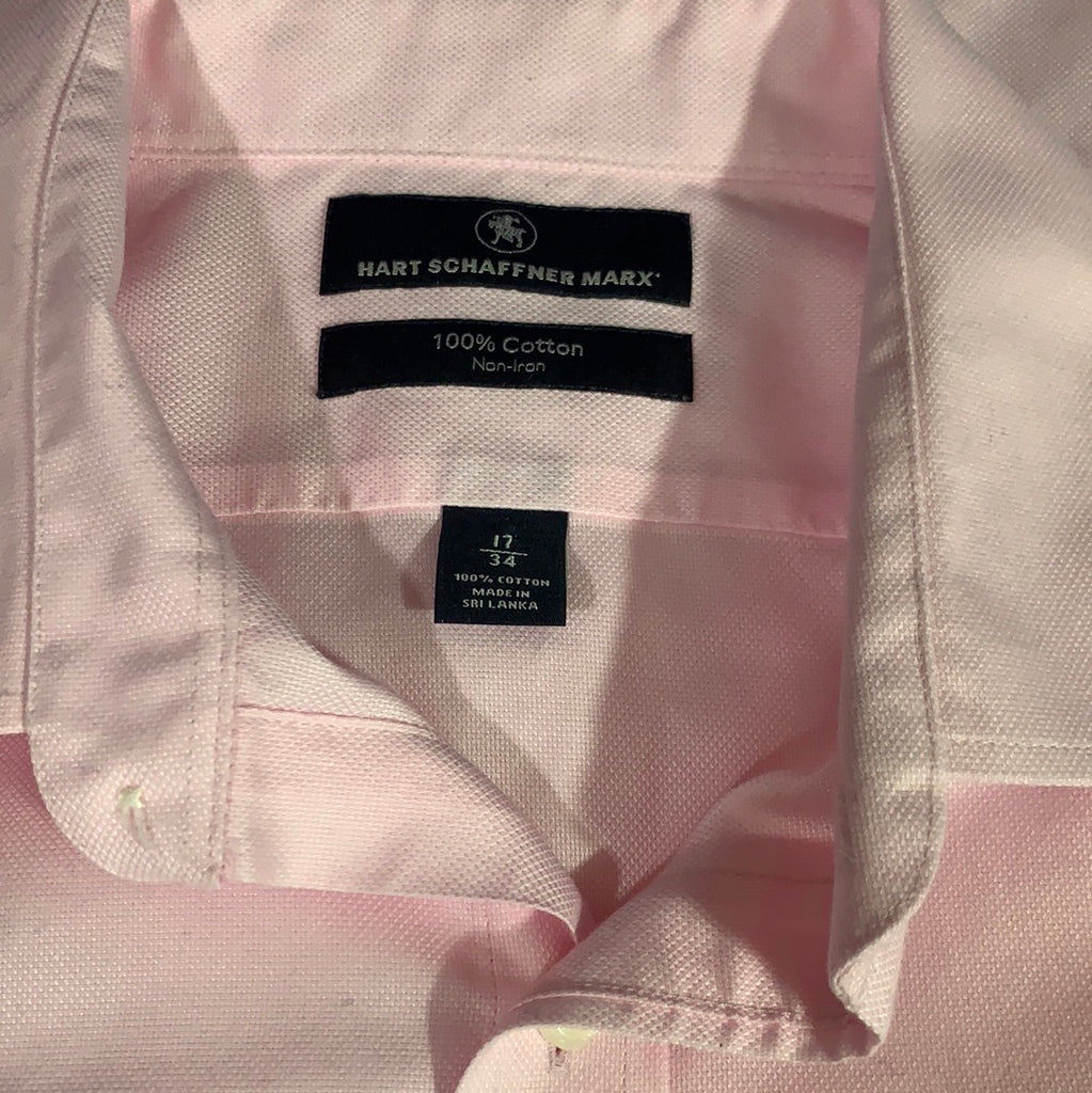 Men's 17/34 HART SCHAFFNER MARX Button Up Dress Shirt Pink LS – JAWSBOT Men's 17/34 HART SCHAFFNER MARX Button Up Dress Shirt Pink LS – JAWSBOT