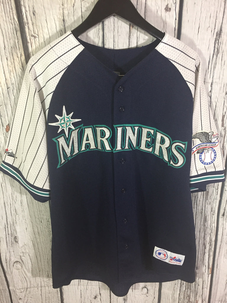 Vtg Ken Griffey Jr Seattle Mariners Majestic Jersey L Blue Stitched #24 USA